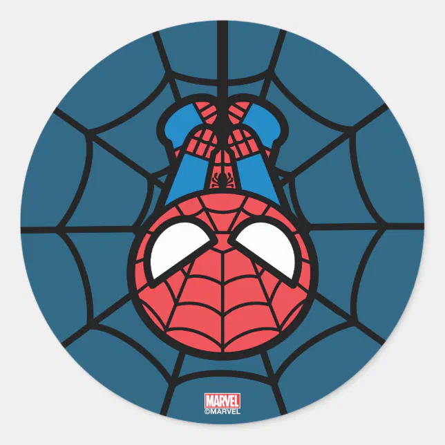 Kawaii Spider-Man Hanging Upside Down Classic Round Sticker | Zazzle