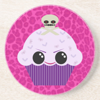 Kawaii Spooky Cupcake Pink Leopard Print Coaster