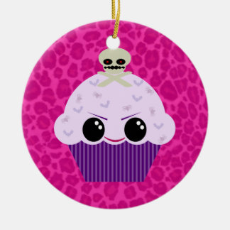 Kawaii Spooky Cupcake Pink Leopard Print Ornament