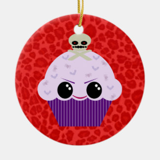 Kawaii Spooky Cupcake Red Leopard Print Ornament