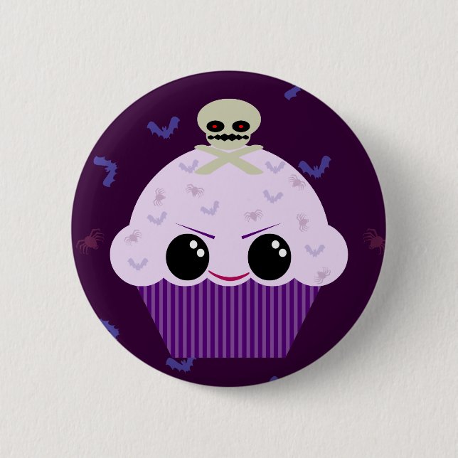 Kawaii Spooky Cupcake Skull Spiders Bats Button (Front)