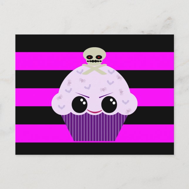 Kawaii Spooky Cupcake Skull Spiders Bats Postcard (Front)