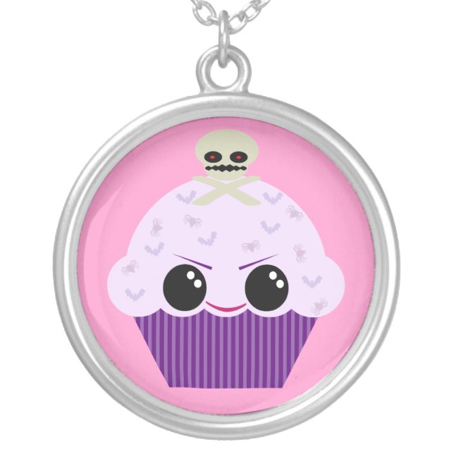Kawaii Spooky Cupcake Sterling Silver Necklace (Front)