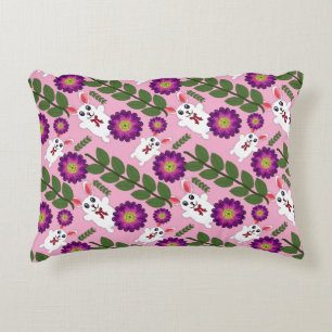 Kawaii Spring Bunny: Vibrant Purple Floral  Accent Pillow
