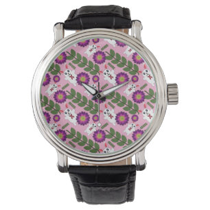 Kawaii Spring Bunny: Vibrant Purple Floral Maximal Watch