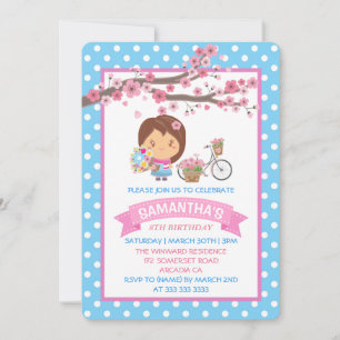 Kawaii Spring Cherry Blossoms Girl Birthday Party Invitation