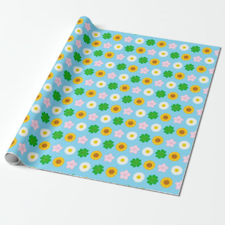 Kawaii Spring Flowers (Blue) Wrapping Paper