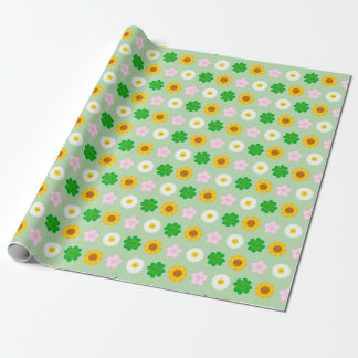 Kawaii Spring Flowers (Green) Wrapping Paper