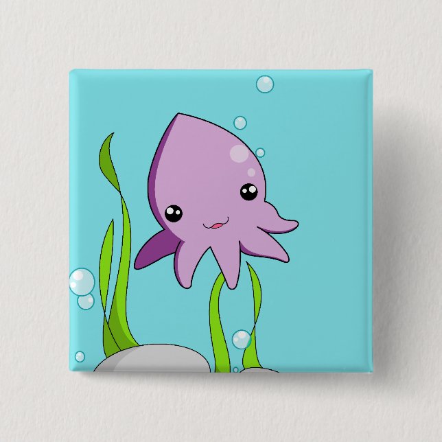 Kawaii Squid Pinback Button (Front)