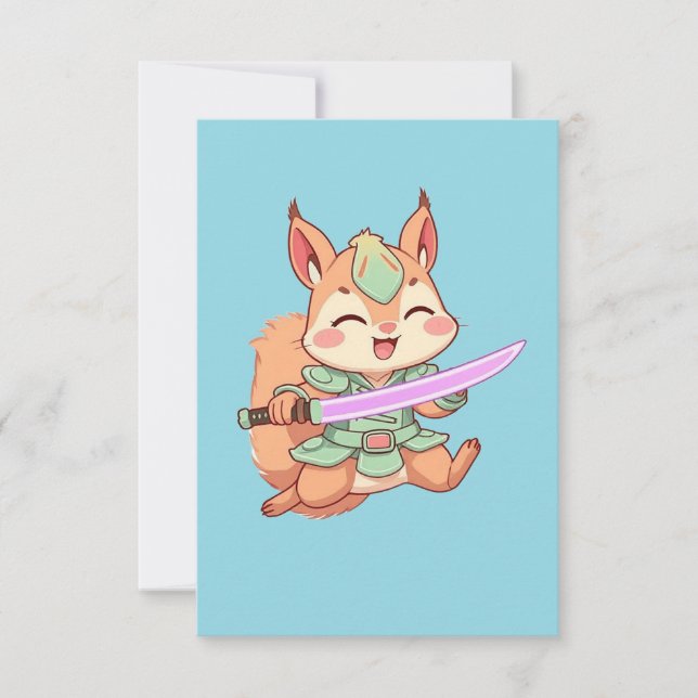 Kawaii Squirrel Samurai. Note Card (Front)