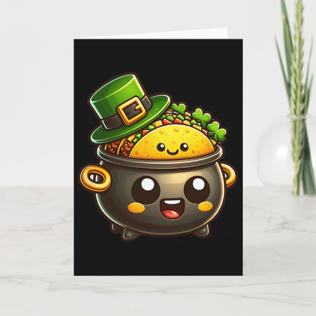 Kawaii St Patricks' Day Pot O Tacos Irish Mexican  Card (Front)