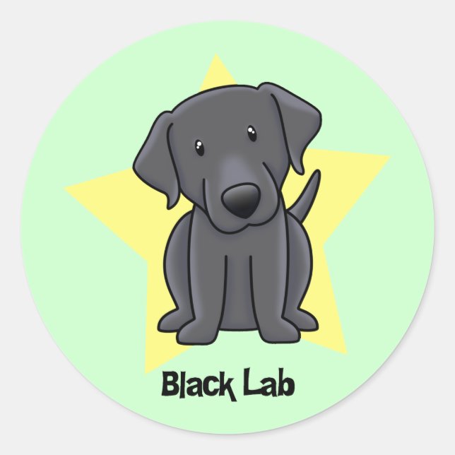 Kawaii Star Black Lab Classic Round Sticker (Front)