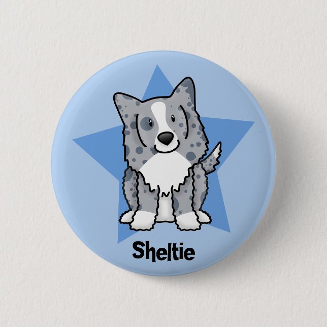 Kawaii Star Blue Sheltie Pinback Button (Front)