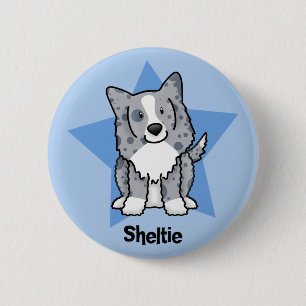 Kawaii Star Blue Sheltie Pinback Button