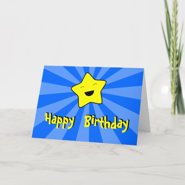 Kawaii star happy birthday greetings card (Front)