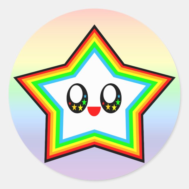 KAWAII STAR RAINBOW HAPPY FACE LUCKY CLASSIC ROUND STICKER (Front)
