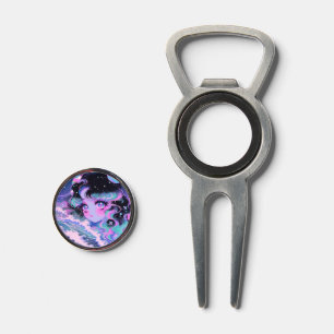 Kawaii Star-Sea Girl Under Cosmic Waves Divot Tool