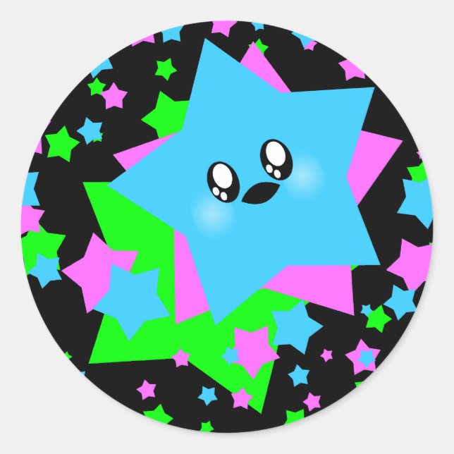 KAWAII STARS COSMIC BLAST CLASSIC ROUND STICKER (Front)