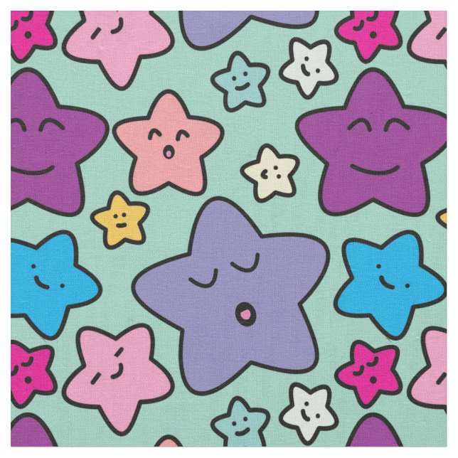 Kawaii stars- cute pattern minty fabric (Close Up)
