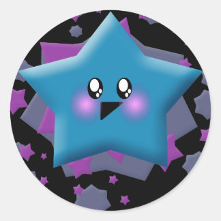 KAWAII STARS HAPPY GALAXY BURST CLASSIC ROUND STICKER