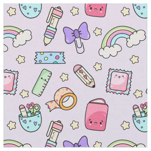 Kawaii Stationery Pattern Fabric