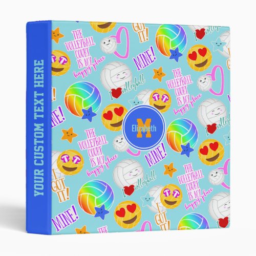 kawaii stickers pattern girly I love volleyball 3 Ring Binder