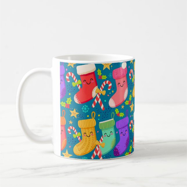 Kawaii Stocking Faces Pattern Coffee Mug (Left)
