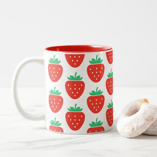 kawaii strawberries Two-Tone coffee mug (With Donut)