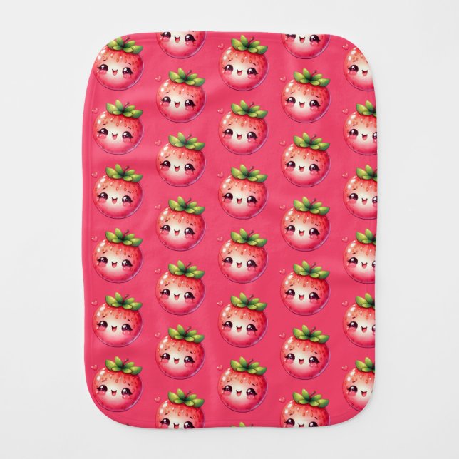 Kawaii Strawberry Baby Burp Cloth (Front)