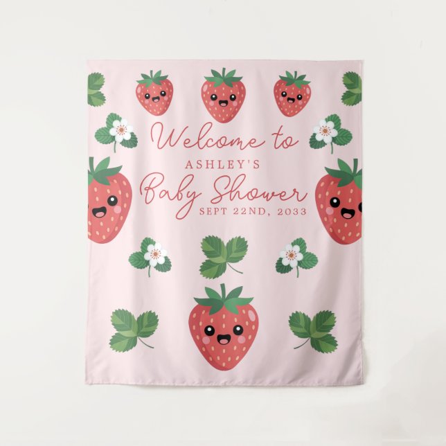 Kawaii Strawberry Baby Shower Backdrop (Front)