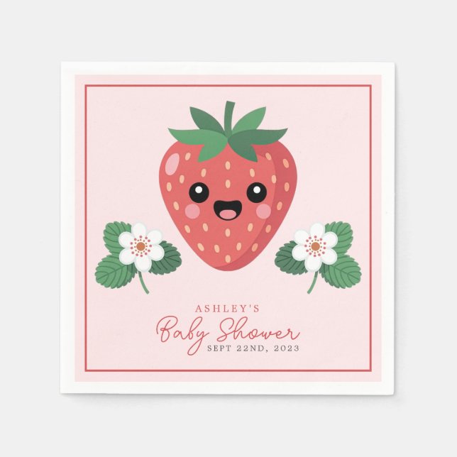 Kawaii Strawberry Baby Shower Napkins (Front)