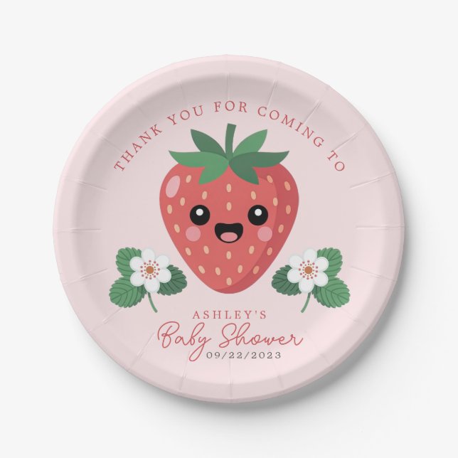 Kawaii Strawberry Baby Shower Paper Plates (Front)