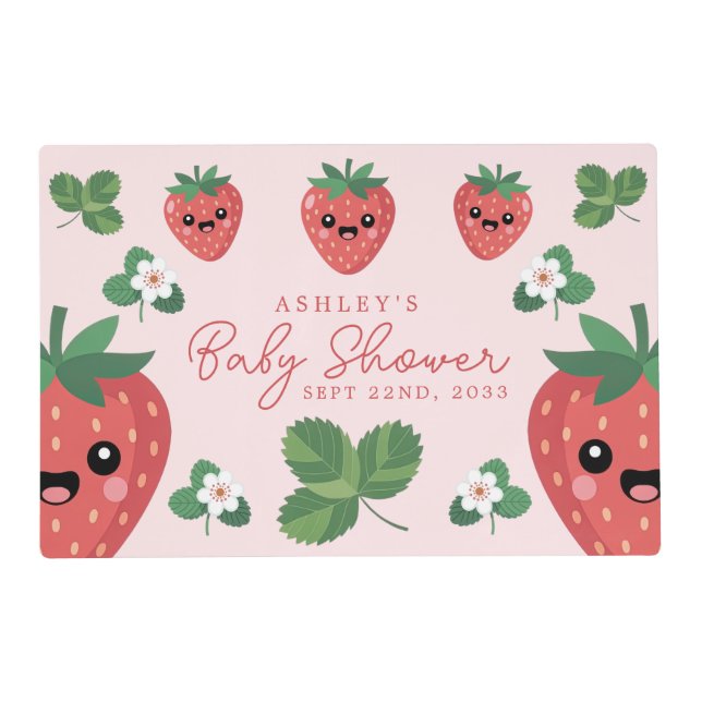 Kawaii Strawberry Baby Shower Placemat (Front)