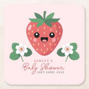 Kawaii Strawberry Baby Shower Square Paper Coaster