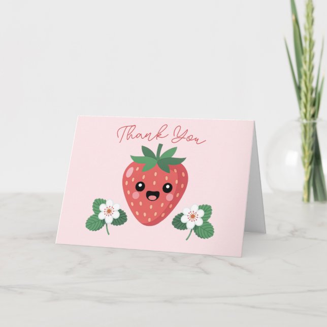 Kawaii Strawberry Baby Shower Thank You Card (Front)
