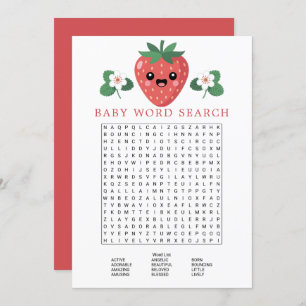 Kawaii Strawberry Baby Shower Word Search Game Invitation
