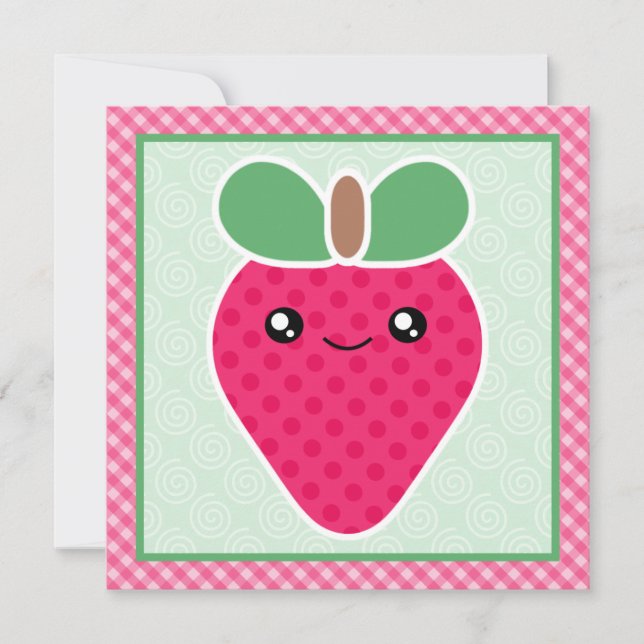 Kawaii Strawberry Birthday Party Invitations (Front)