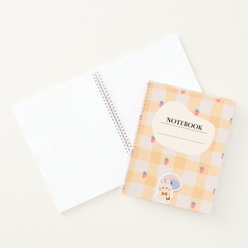 Kawaii Strawberry Bunny Gingham Pastel Notebook