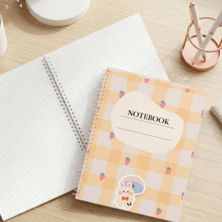 Kawaii Strawberry Bunny Gingham Pastel Notebook