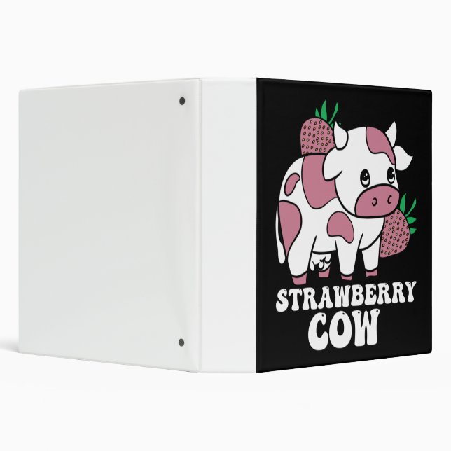 Kawaii Strawberry Cow Crazy Cow Lady Farm Animal 3 Ring Binder (Background)