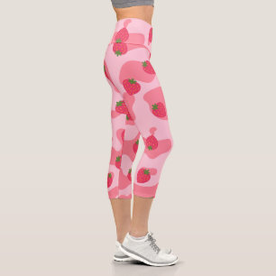 kawaii strawberry cow pattern capri leggings
