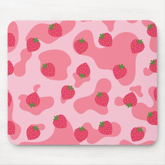 kawaii strawberry cow pattern mouse pad (Front)