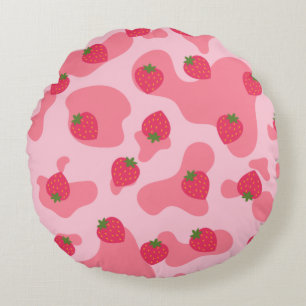 kawaii strawberry cow pattern round pillow