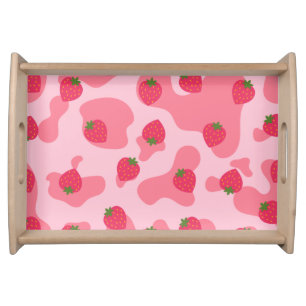 kawaii strawberry cow pattern serving tray