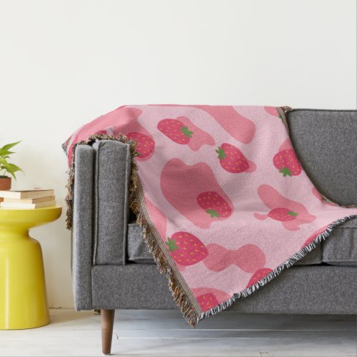 kawaii strawberry cow pattern throw blanket