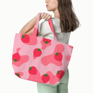 kawaii strawberry cow pattern tote bag