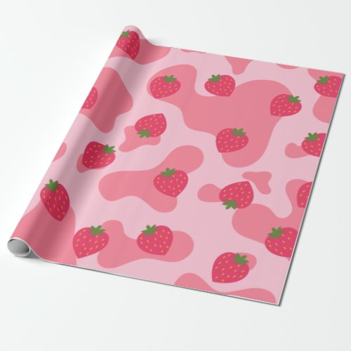 kawaii strawberry cow pattern  wrapping paper