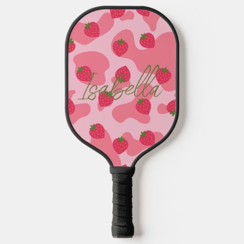 kawaii strawberry cow personalized pickleball paddle