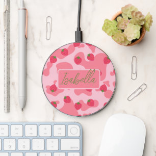 kawaii strawberry cow personalized wireless charger