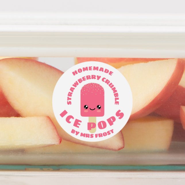 Kawaii Strawberry Crumble Ice Pops Labels (Affixed)